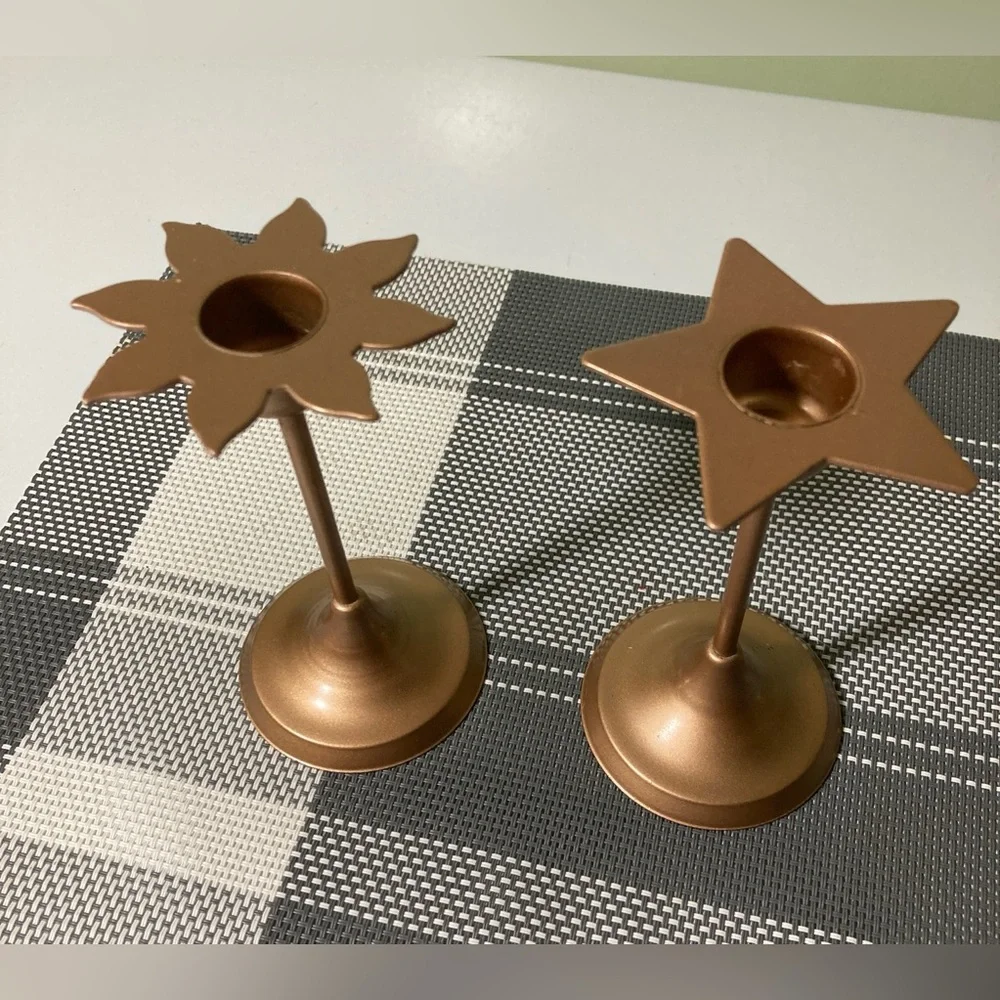 Cute Star and Flower Bronze Candle Holders - Picture 1 of 3